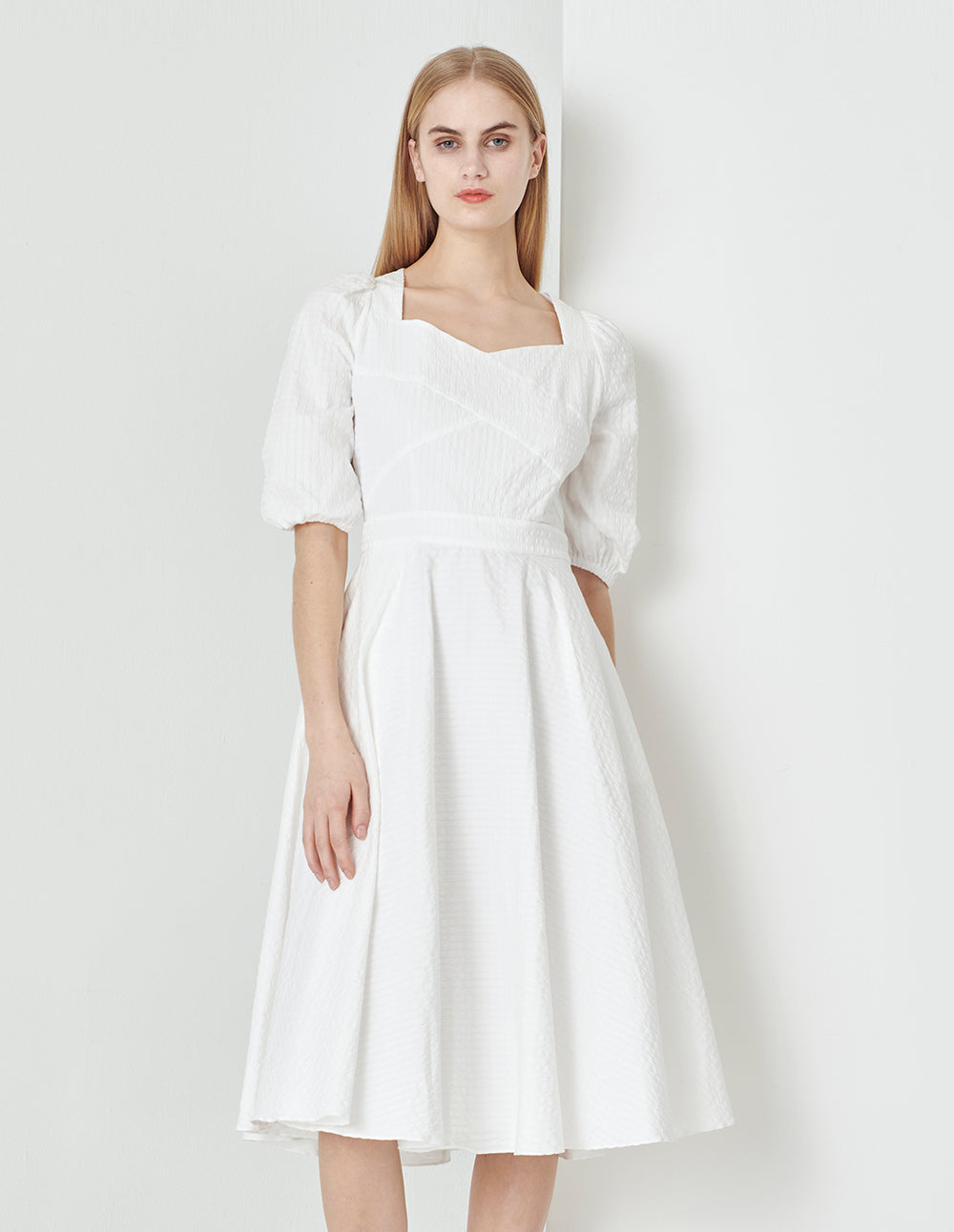 MARYLING White V-Neck Crossed Maxi Dress With Big Hem