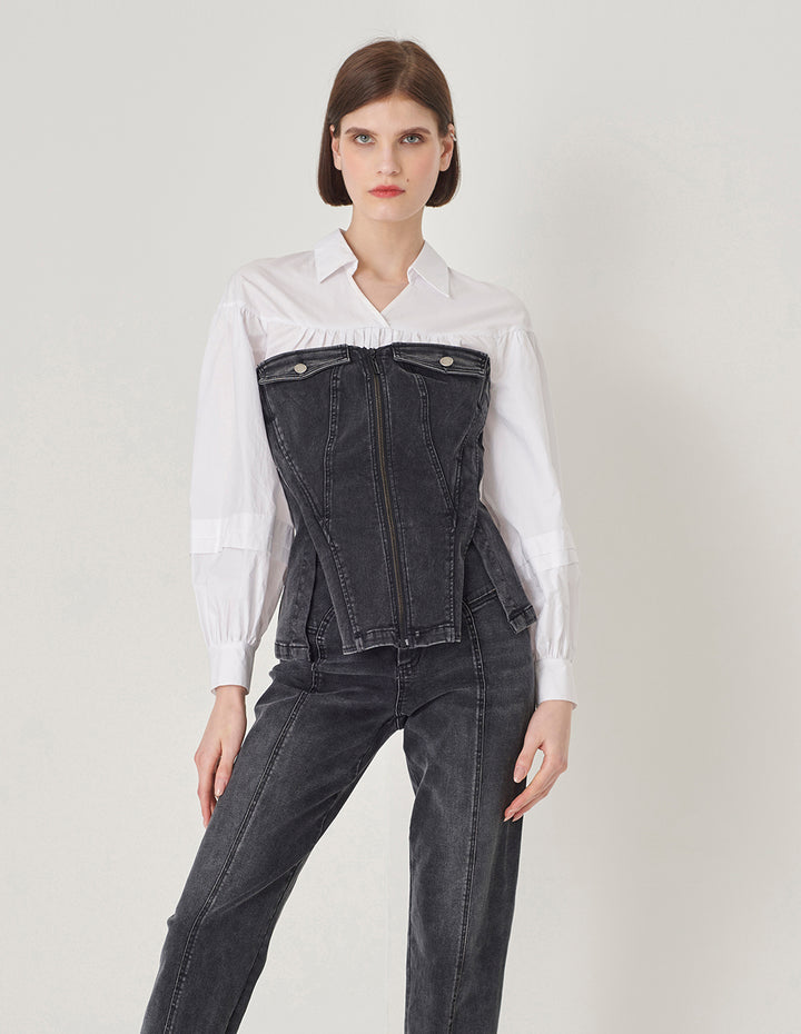MARYLING Denim Wrap Top