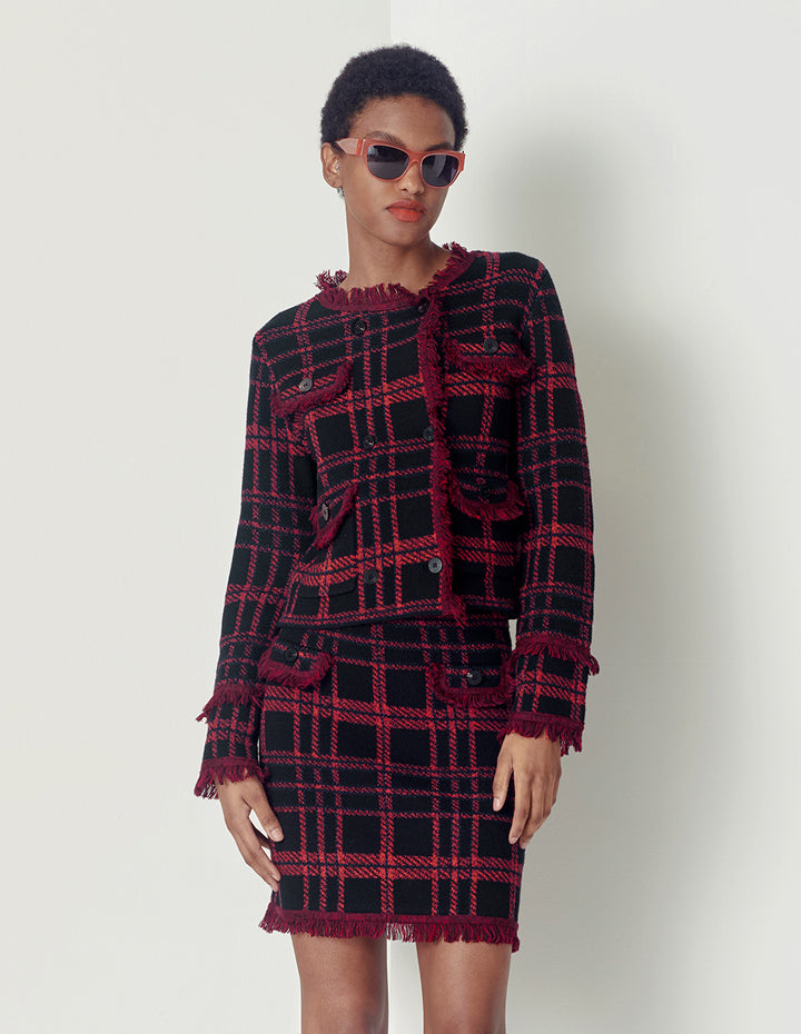 Maryling Black And Red Plaid Fringed Small A-Skirt
