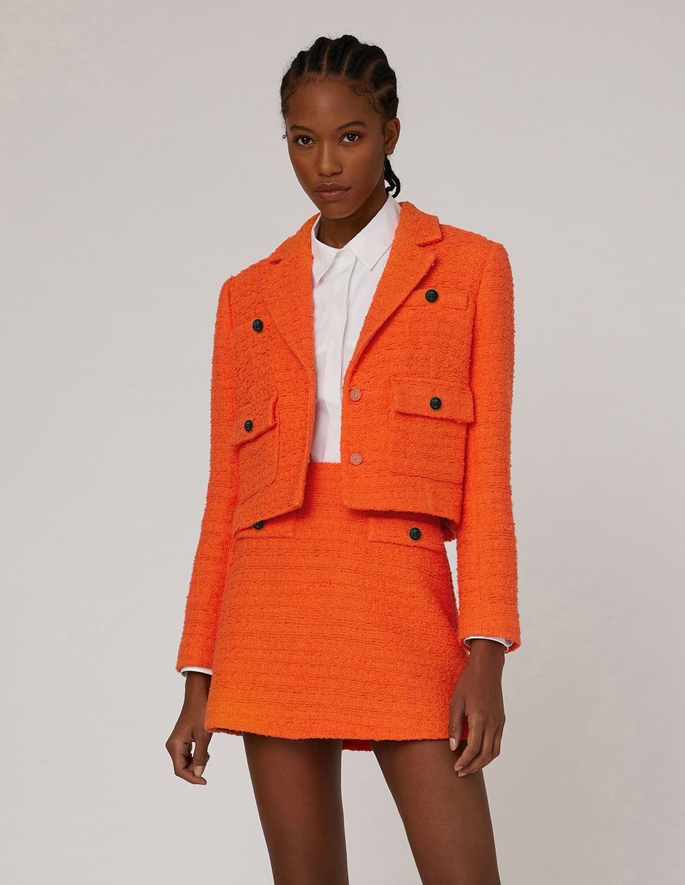 MARYLING Metal Button A-Line Tweed Mini Skirt