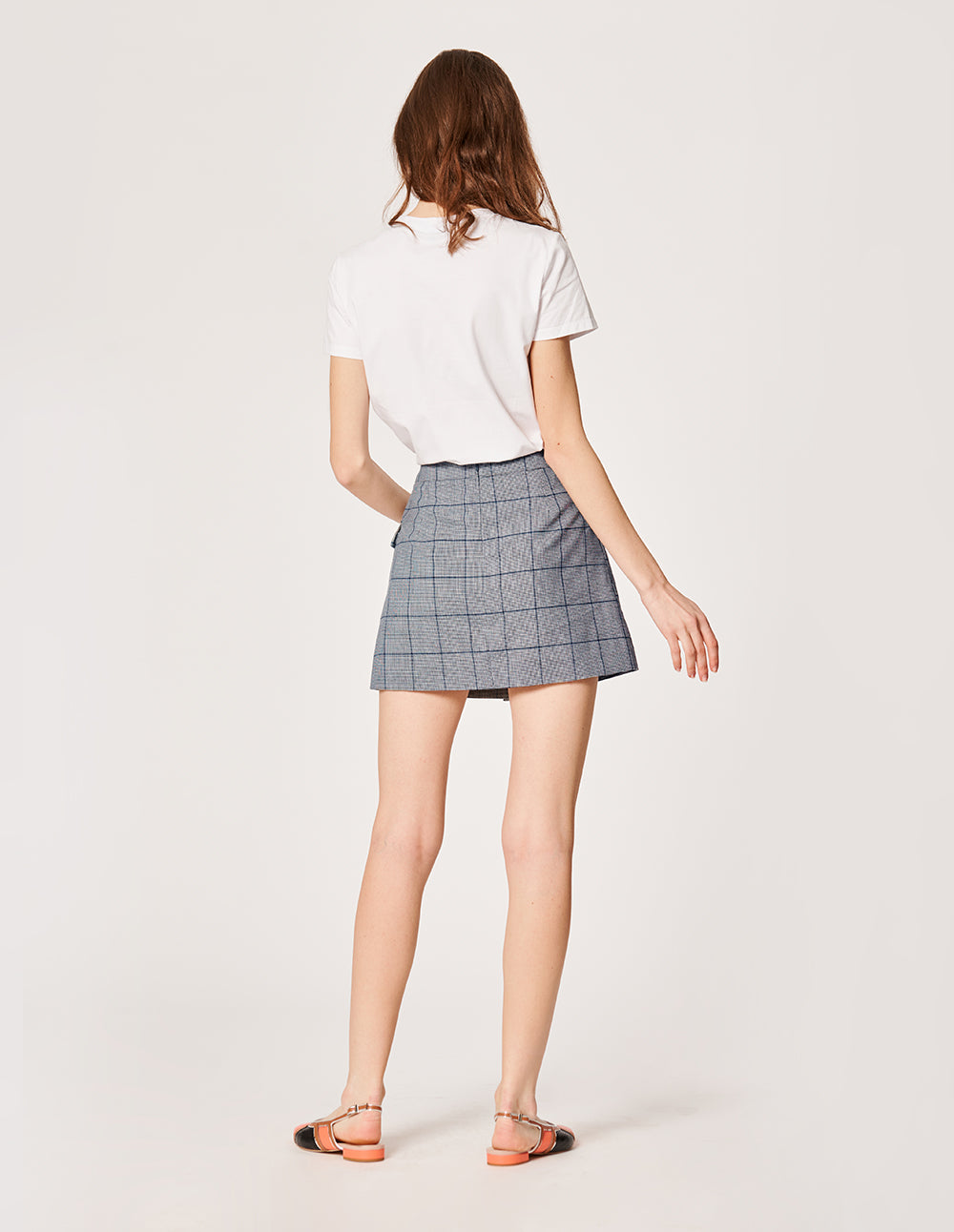 MARYLING Blue Striped Plaid Jacquard Patch Pocket Mini Skirt
