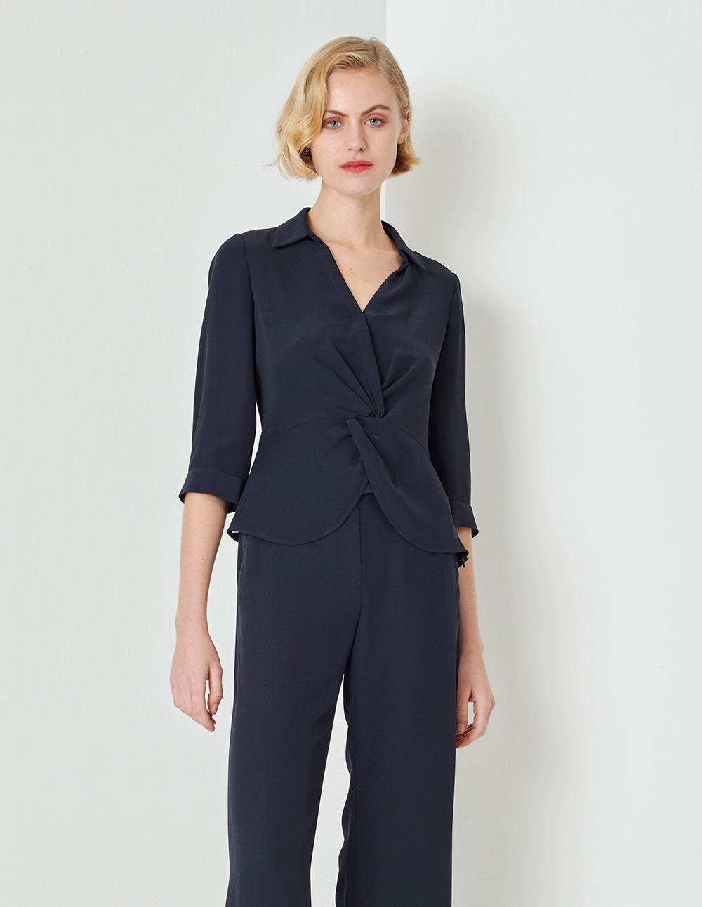 MARYLING Navy Shirt V Neck Top