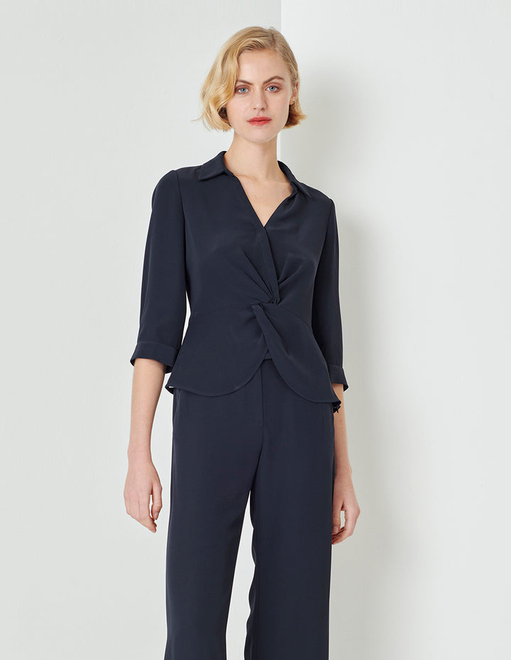 MARYLING Navy Shirt V Neck Top