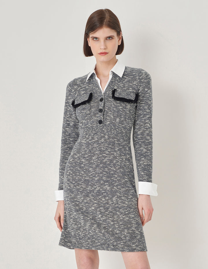 MARYLING Off-White Knit Shirt Collar Dress