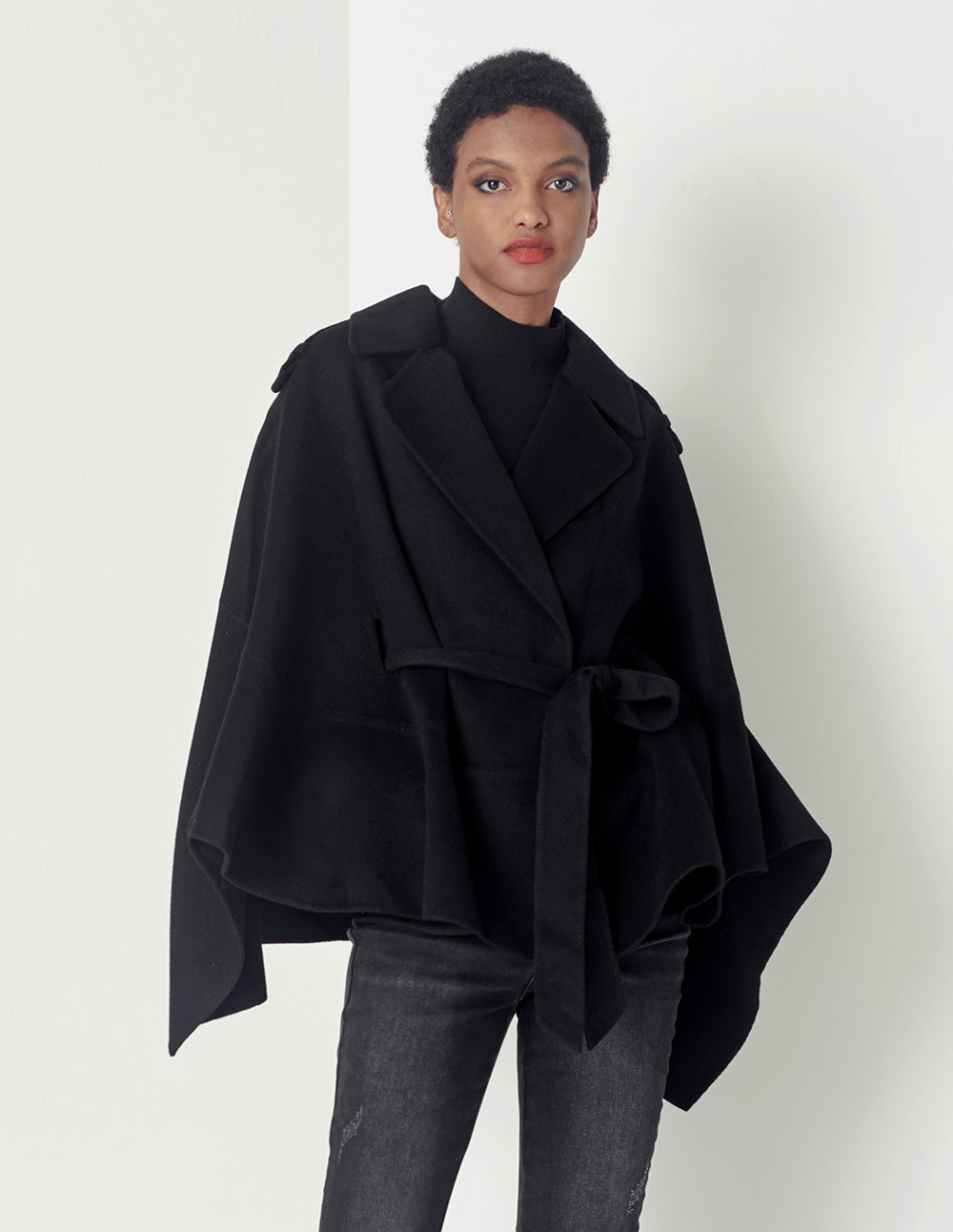 MARYLING Black Fashion Ladies Shawl Cape Coat