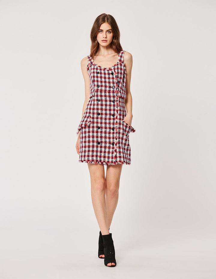 MARYLING Tweed Double Breasted Sleeveless Suspender Mini Dress