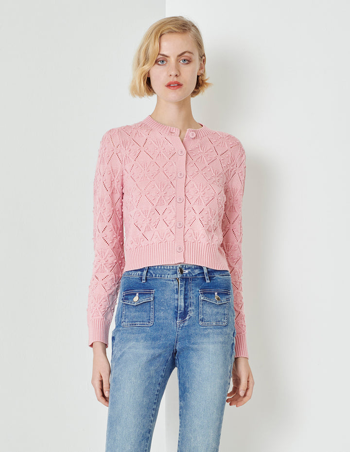 MARYLING Cherry Blossom Round Neck Knitted Cardigan