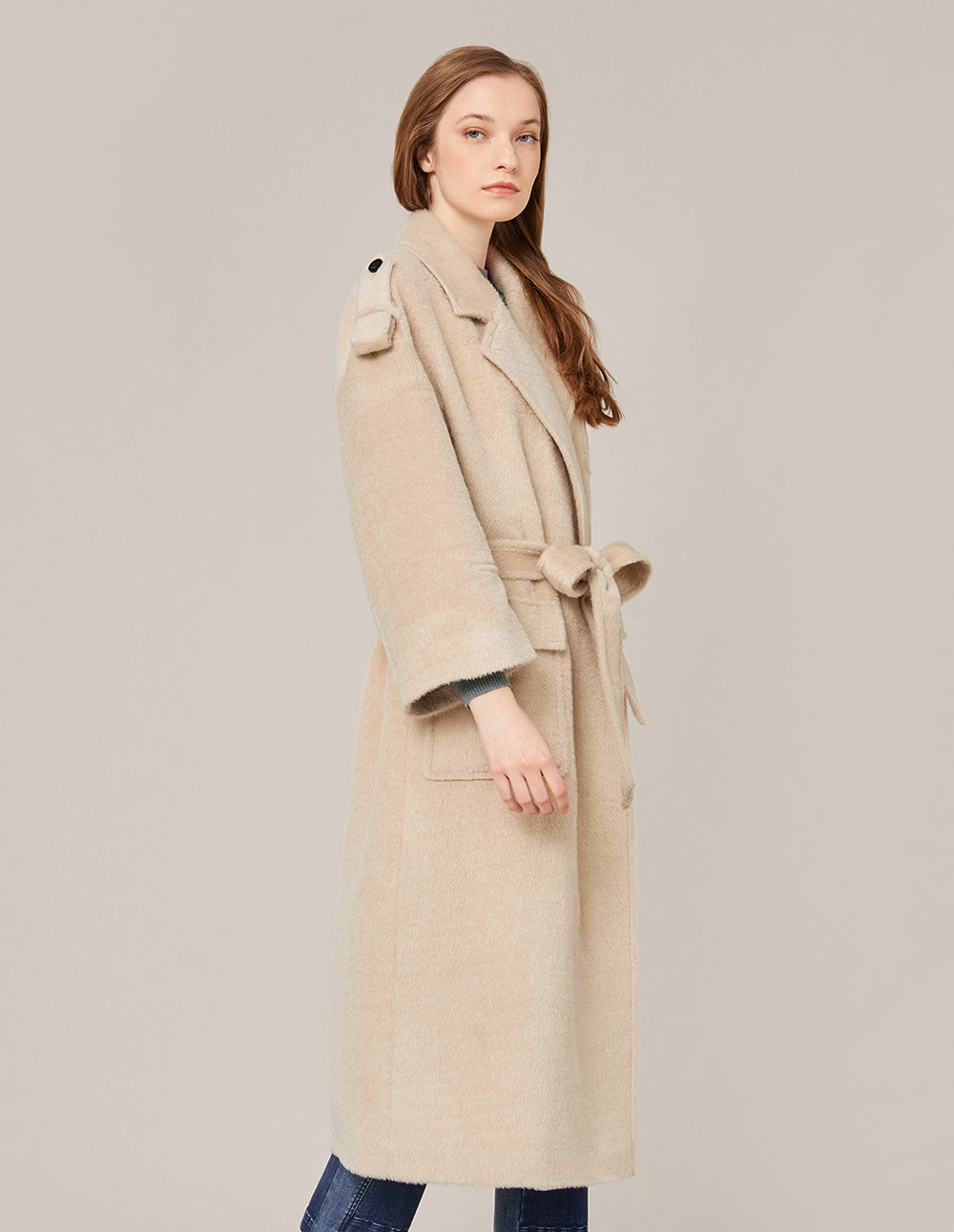 MARYLING Notch Lapel Belted Oversize Coat
