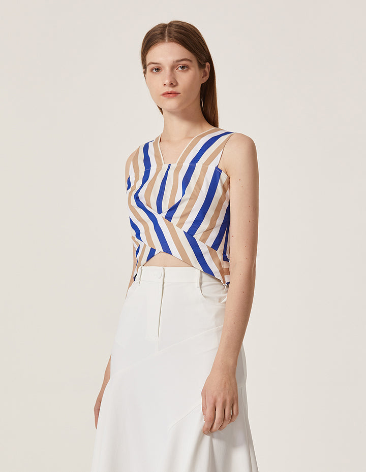 MARYLING Strip Pattern Sleeveless Slim Fit Cropped Top