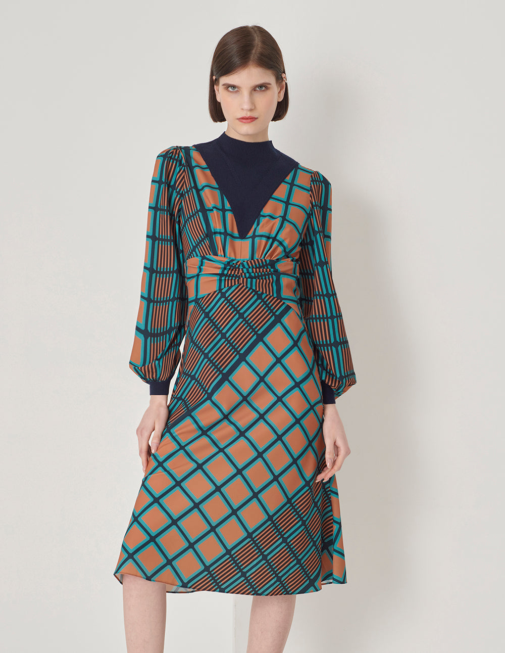 MARYLING Artistic Cube Print Fishtail Dress