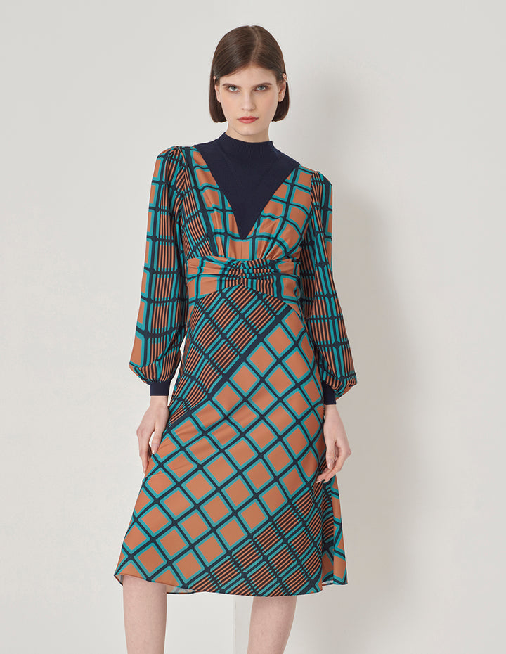 MARYLING Artistic Cube Print Fishtail Dress