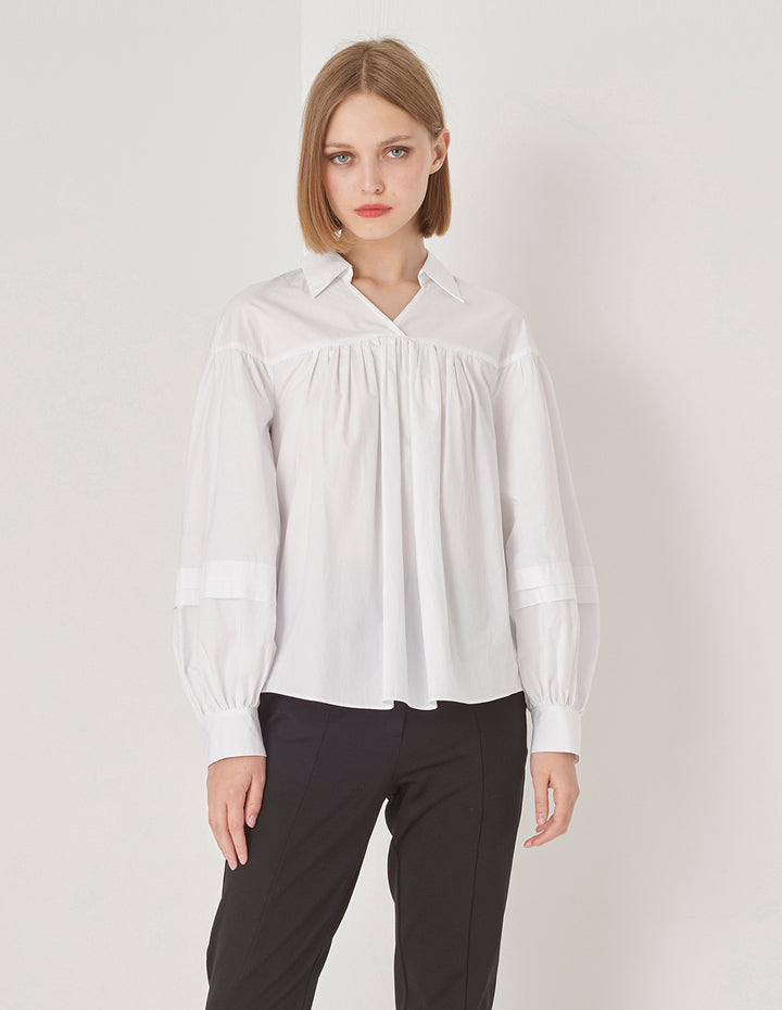 MARYLING A Line Balloon Sleeve Shirt Collar White Shirt