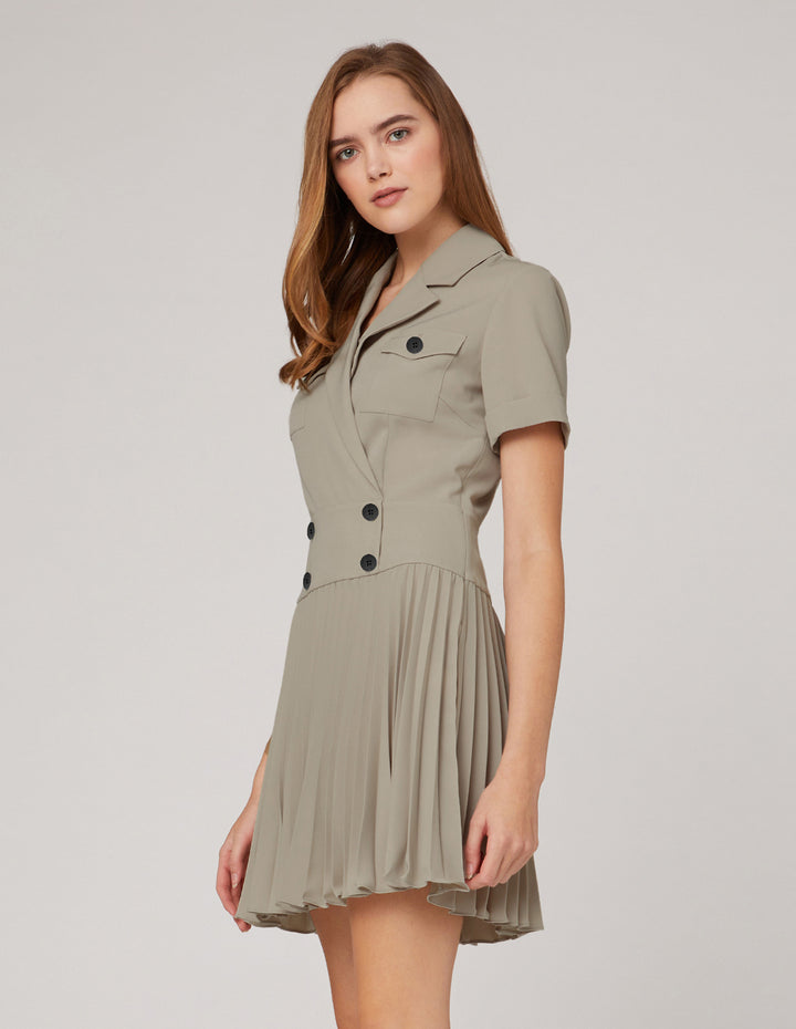 MARYLING Milk tea color capable collar double-breasted suit dress