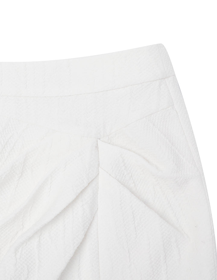MARYLING Off-White Side Slit Pleated Mini Jacquard Skirt