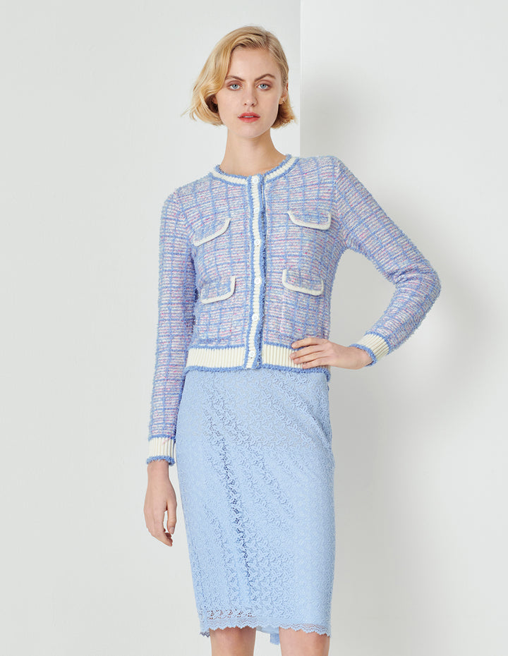 MARYLING Powder Blue Round Neck Knitted Cardigan