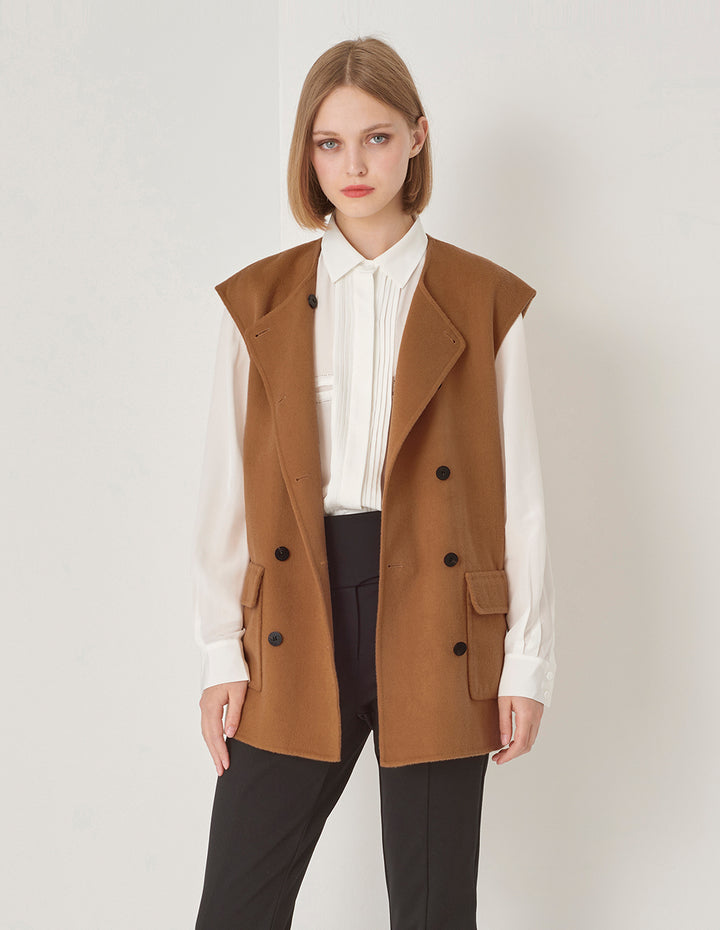 MARYLING Round Neck Double-Breasted Reversible Wool Vest