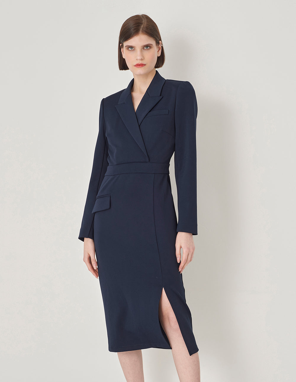 MARYLING Peak Lapel Knitted Suit Dress