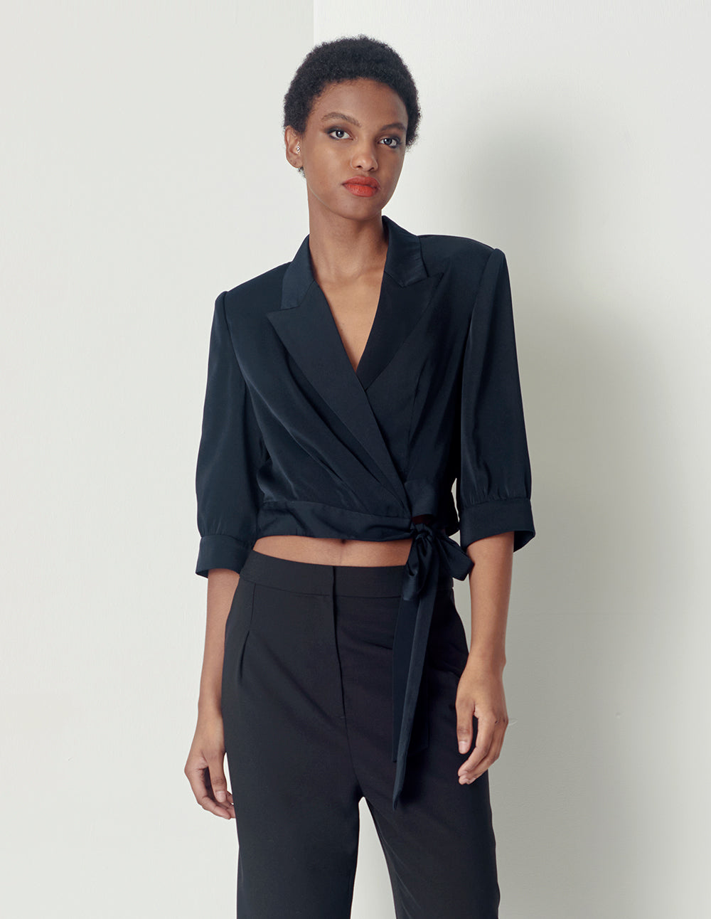 MARYLING Peak-Lapel Wrap Top