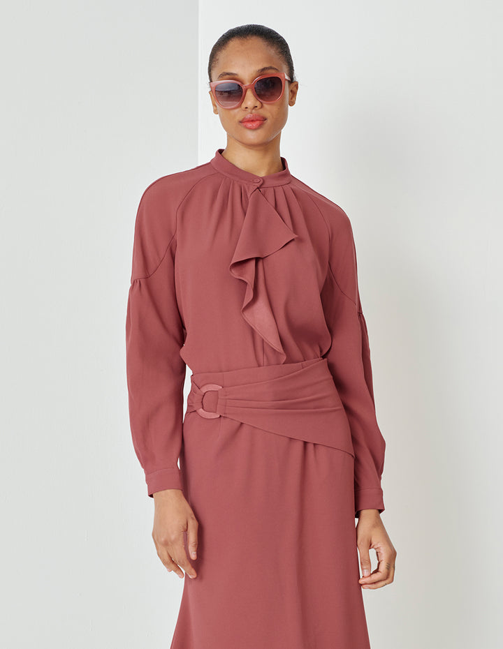 MARYLING Stand-Up Collar Ruffle Loose-Fit Shirt