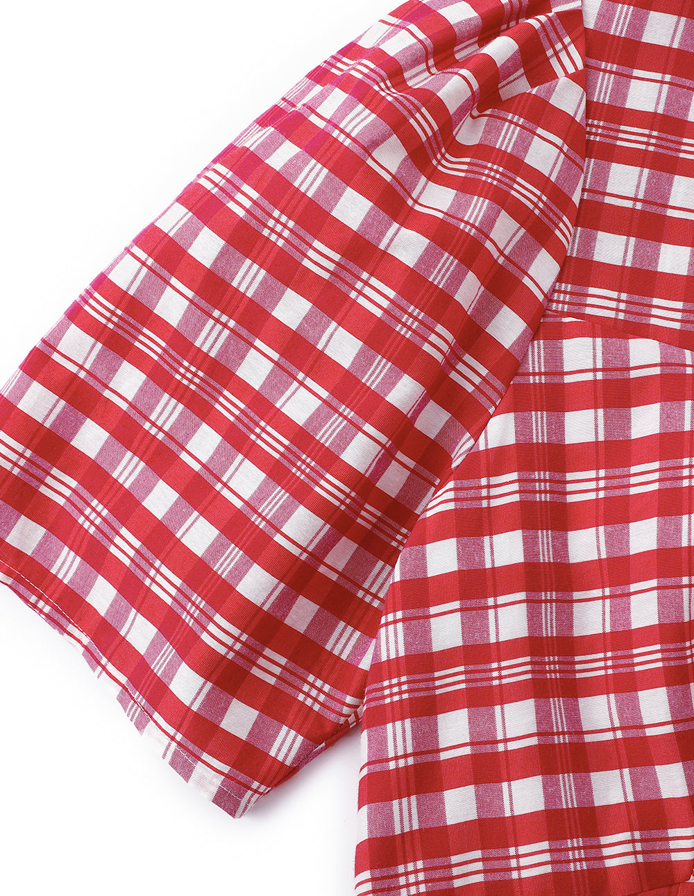 MARYLING Rose Pink Square Neck Puff Sleeve Check Dress