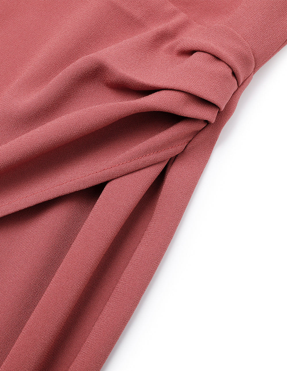 MARYLING Draped Off-The-Shoulder Pleats With Side Slits Hem Brick-Red Hip-Wrap Dress