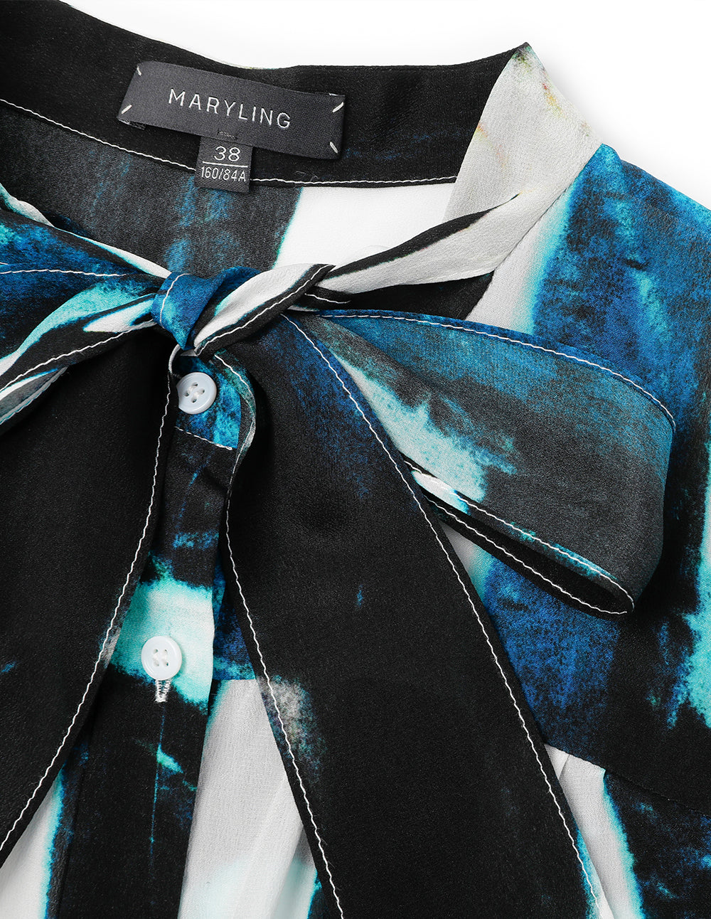MARYLING Art Print Butterfly Tie Silk Shirt