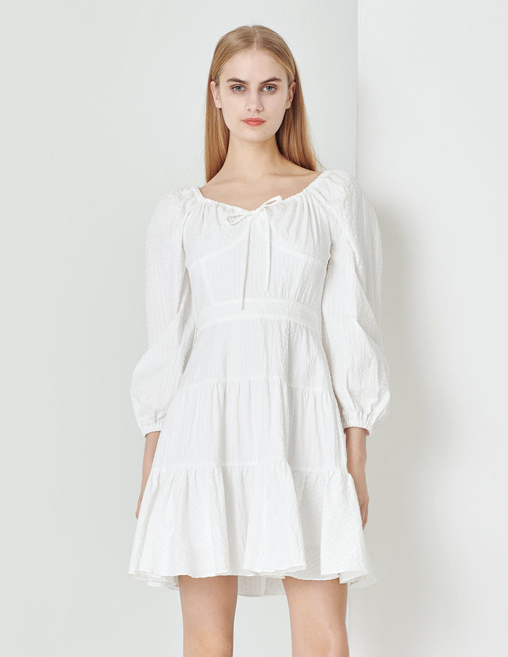 MARYLING White Drawstring Detail Dress