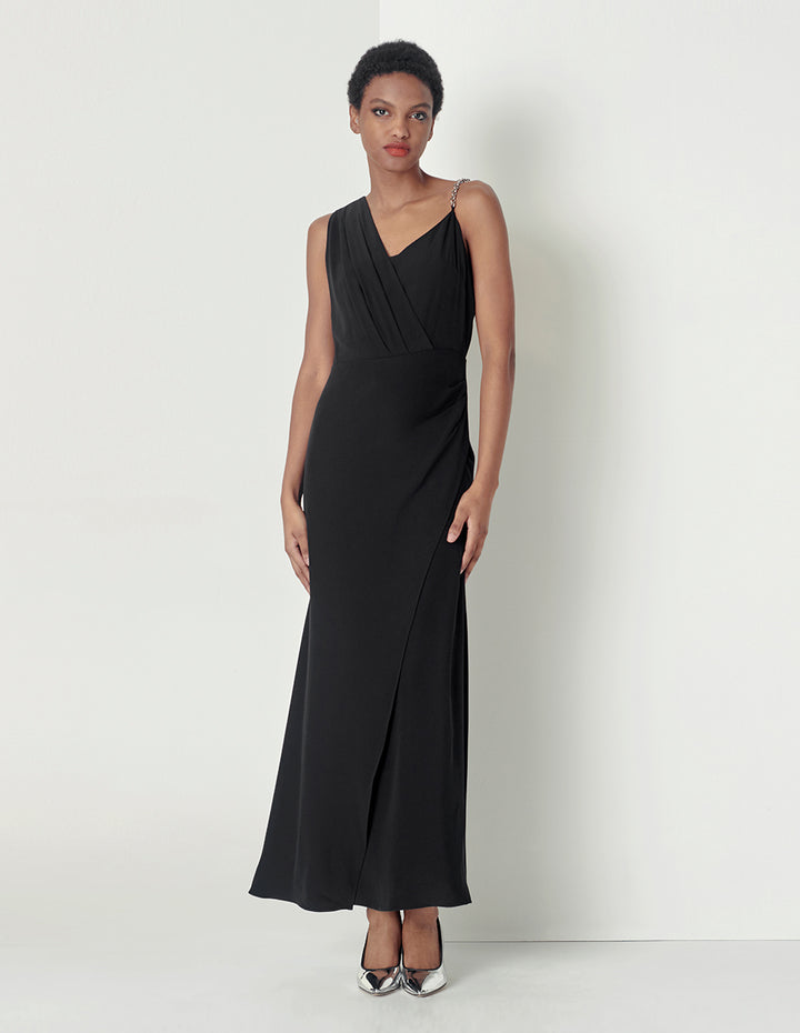 MARYLING Black asymmetric chain evening dress