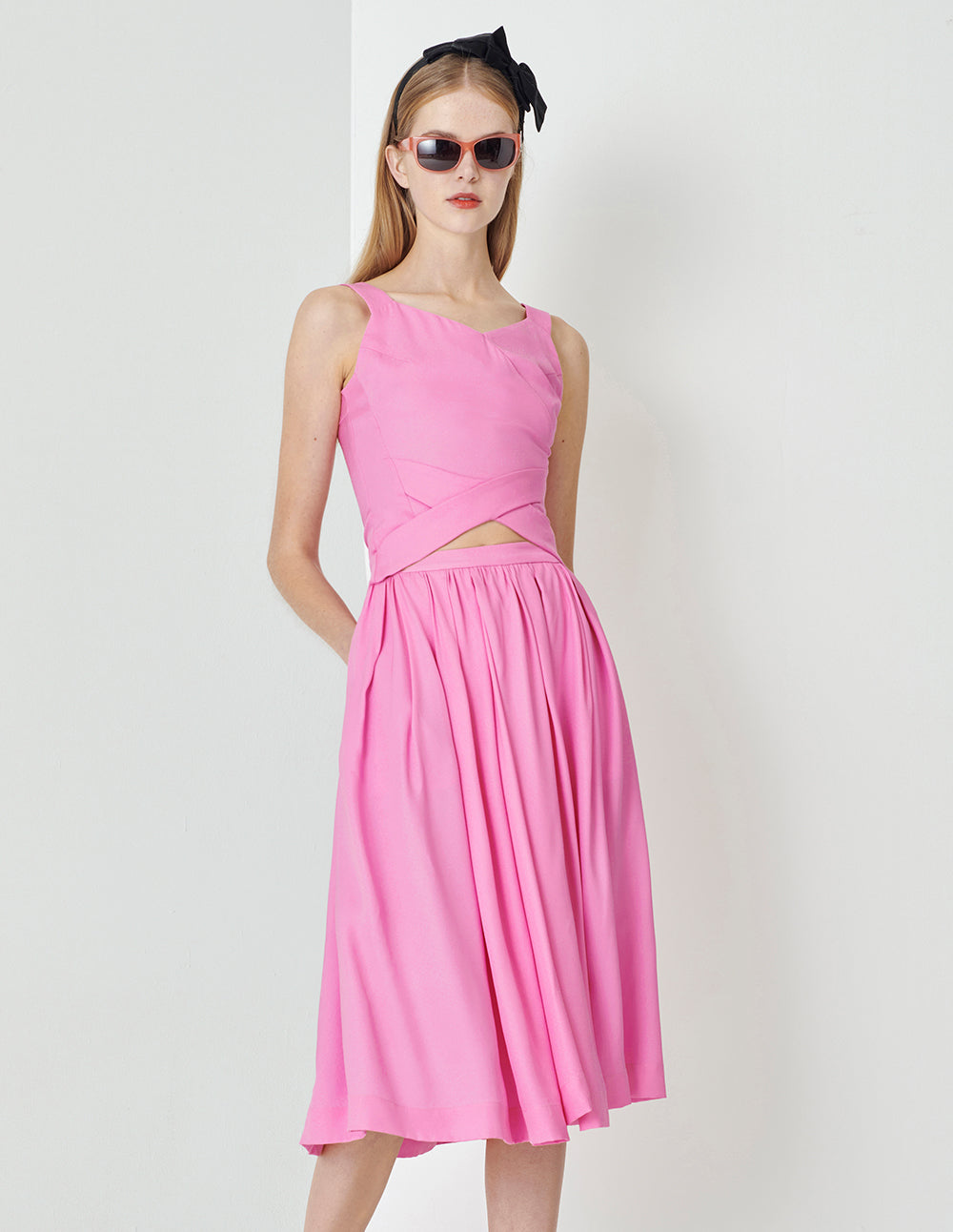 MARYLING Peach Pink V-Neck Crossover Detail Tank Top