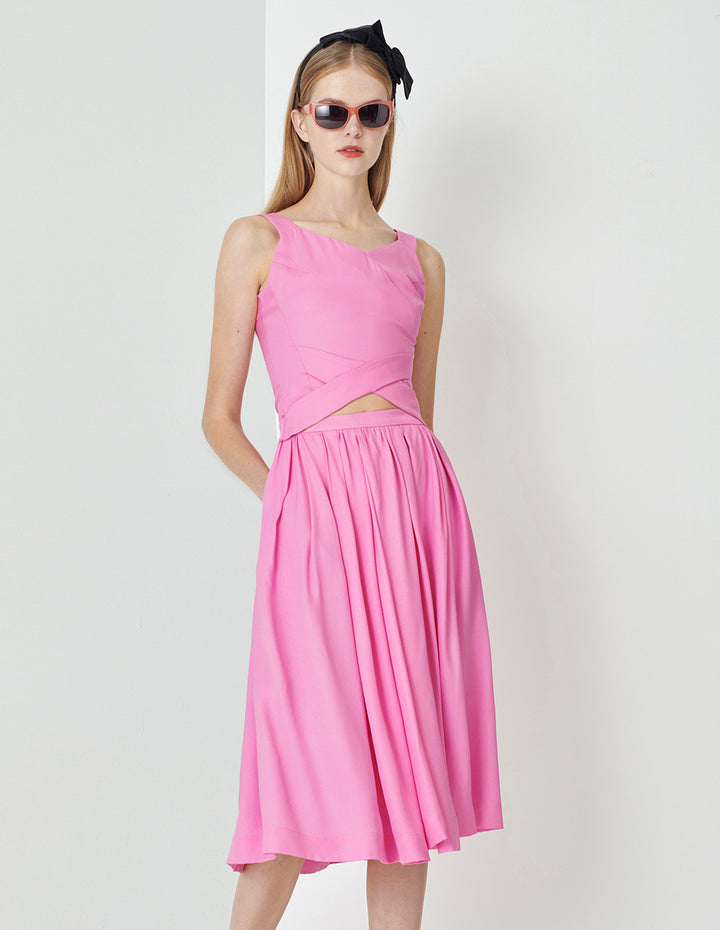 MARYLING Peach Pink V-Neck Crossover Detail Tank Top