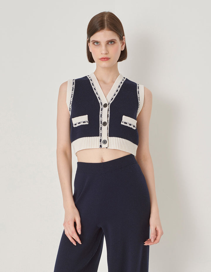 MARYLING Blue And White Contrasting Knitted Cardigans