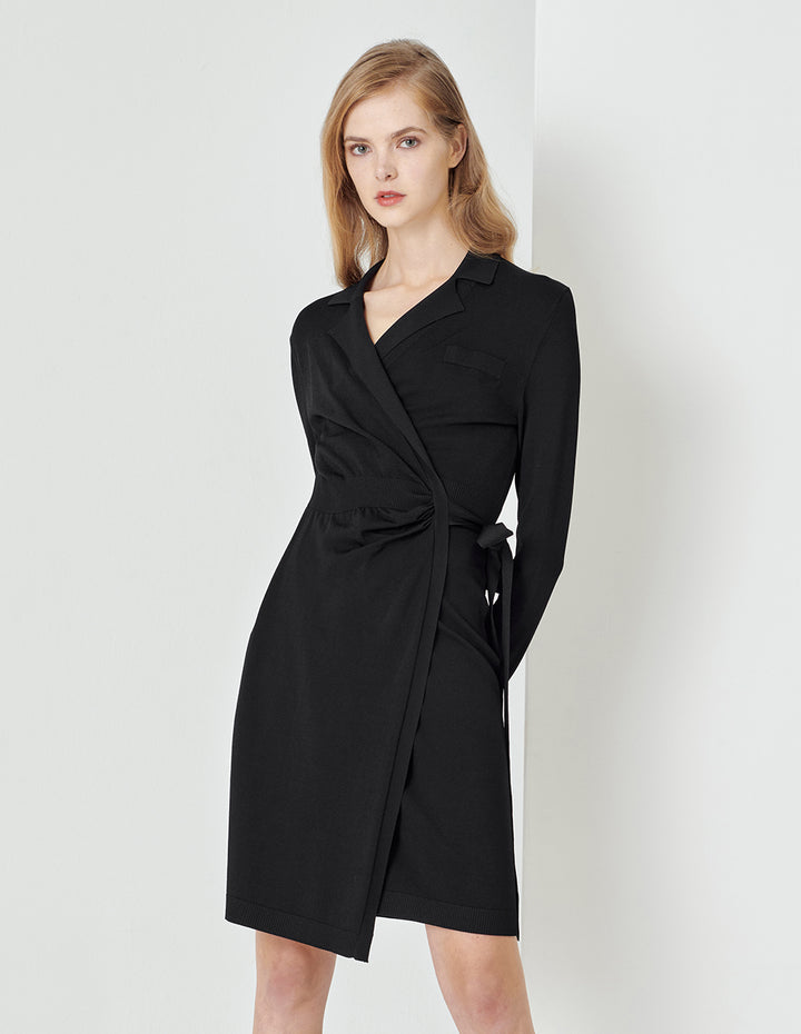 MARYLING Black Suit Collar Knitted Dress
