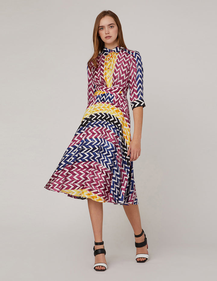 MARYLING Mid-Sleeve Striped Shirt Dress