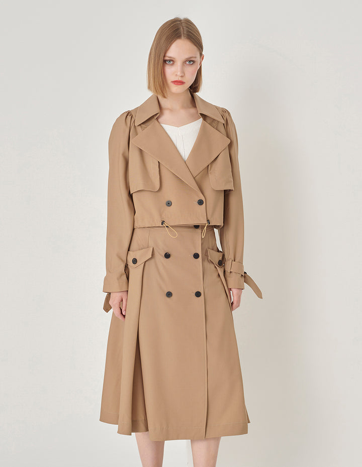 MARYLING Sand Yellow Hem Drawstring Cropped Trench Coat