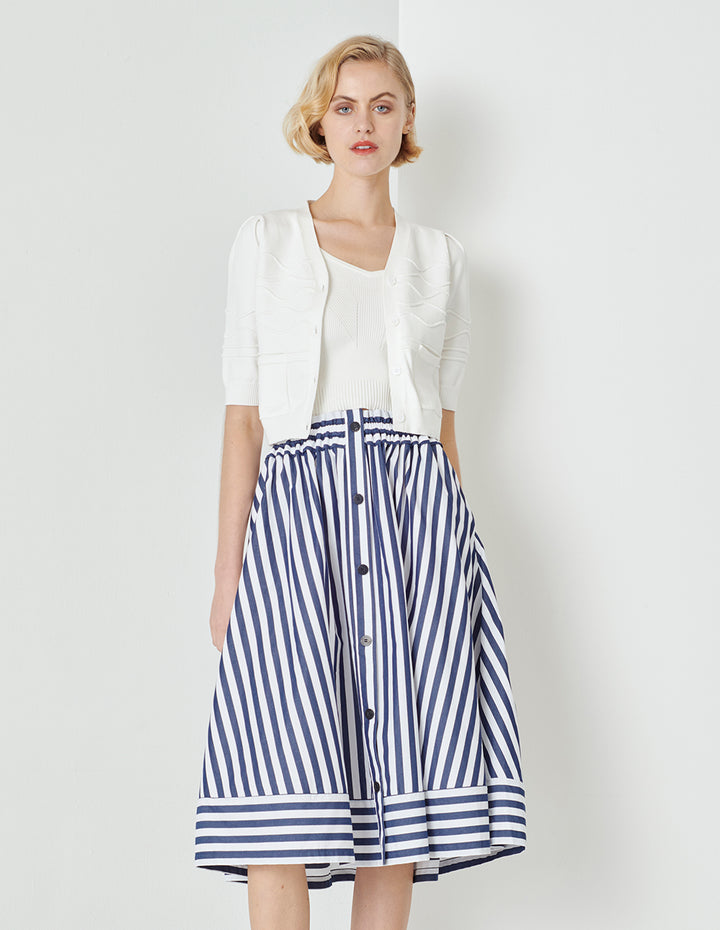 MARYLING White V-Neck Knitted Cardigan