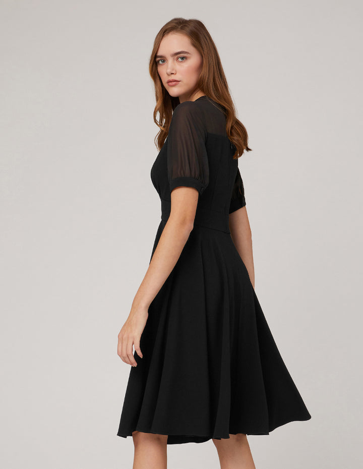 MARYLING Splicing Black Pleated Dress
