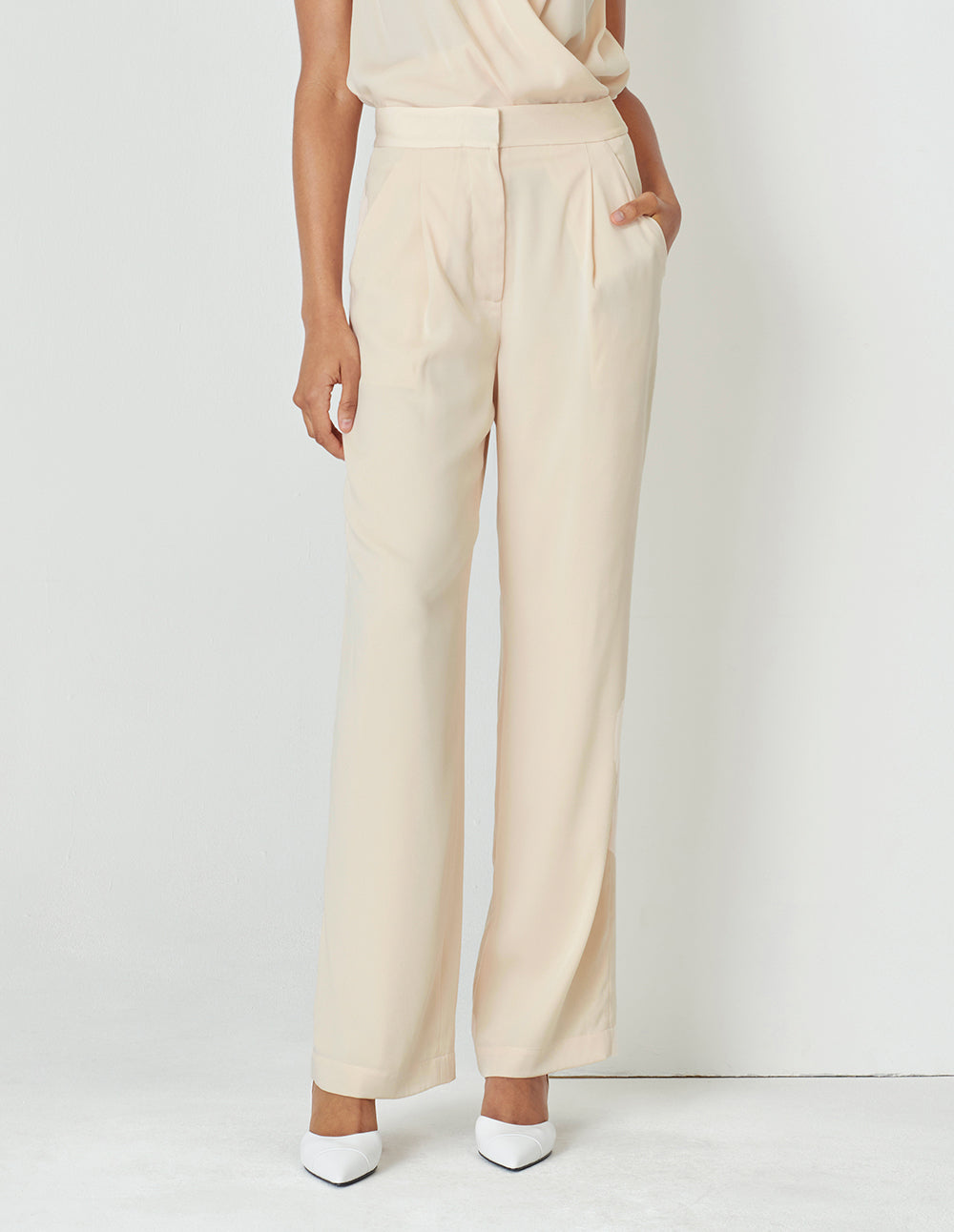 MARYLING Cream Yellow Mid Waist Wide Leg Pants