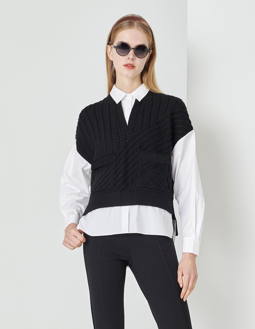 MARYLING  Classic All-Match Black And White Knitted Pullover
