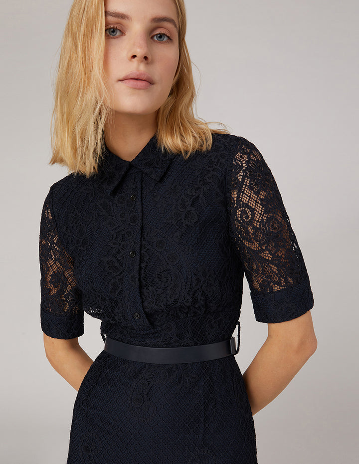 MARYLING Lace Flared Shirt Dress