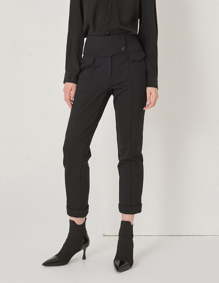 MARYLING Black Wide-Waisted Decorative Slim Fit Stretch Pants