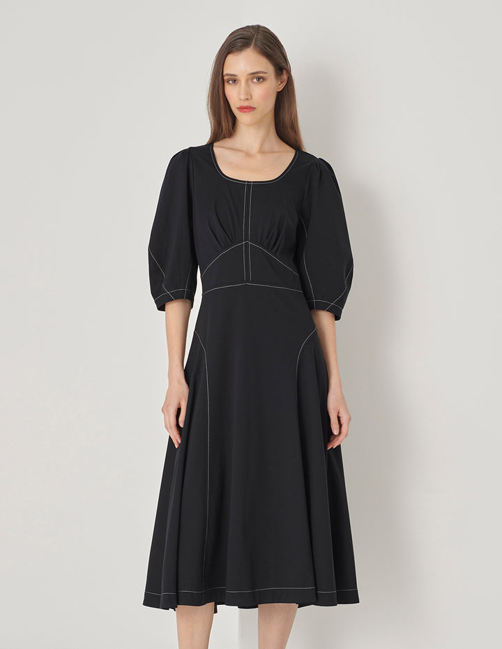 MARYLING Black And White Contrast Thread Knit Dress