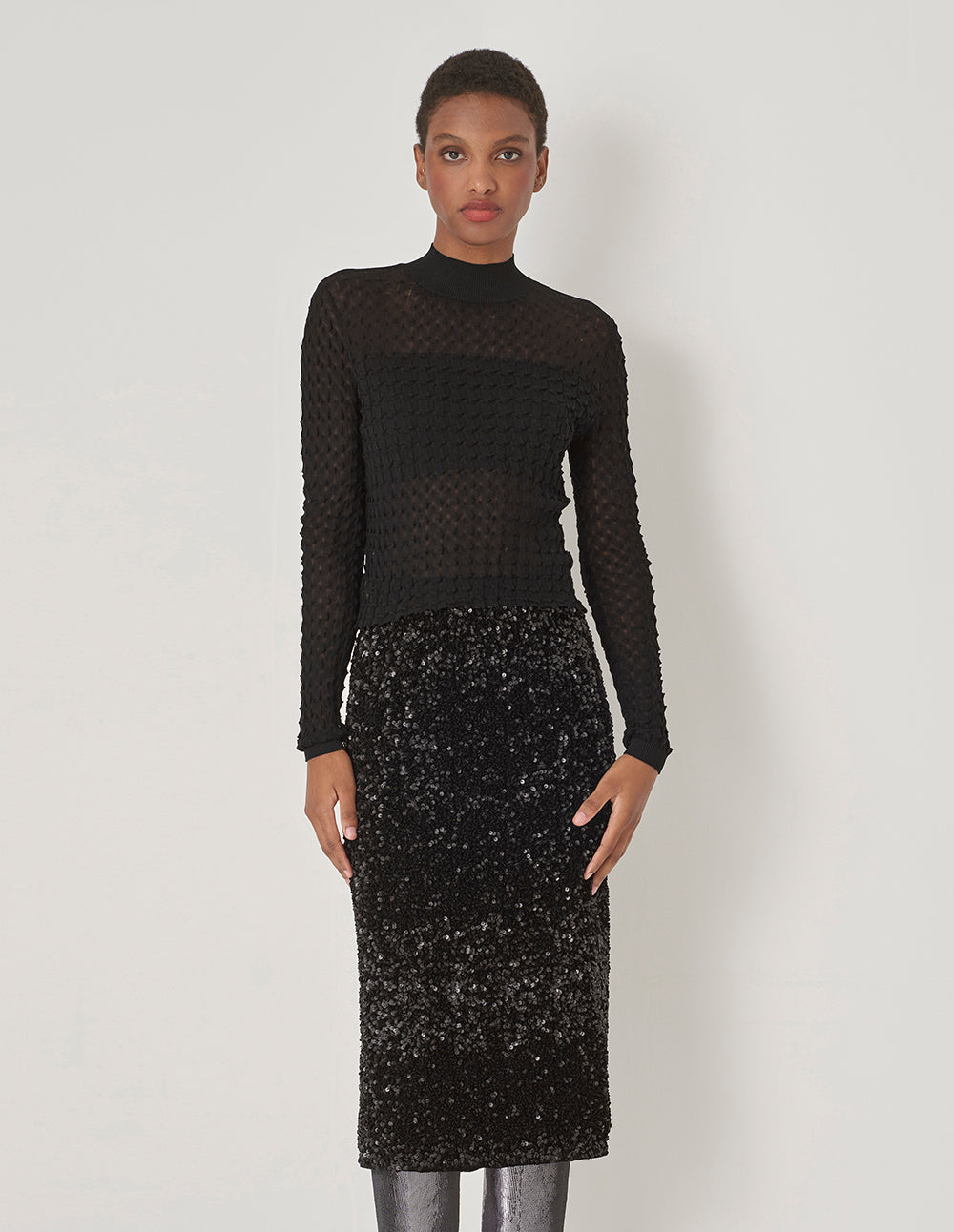 MARYLING Black Mock Neck Knit Sweater