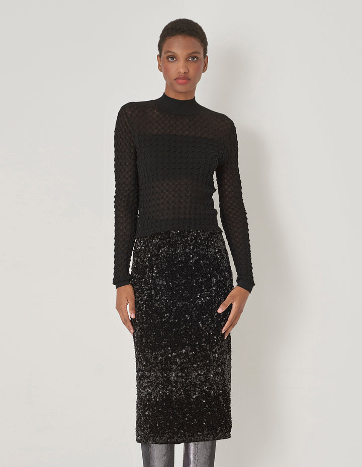 MARYLING Black Mock Neck Knit Sweater