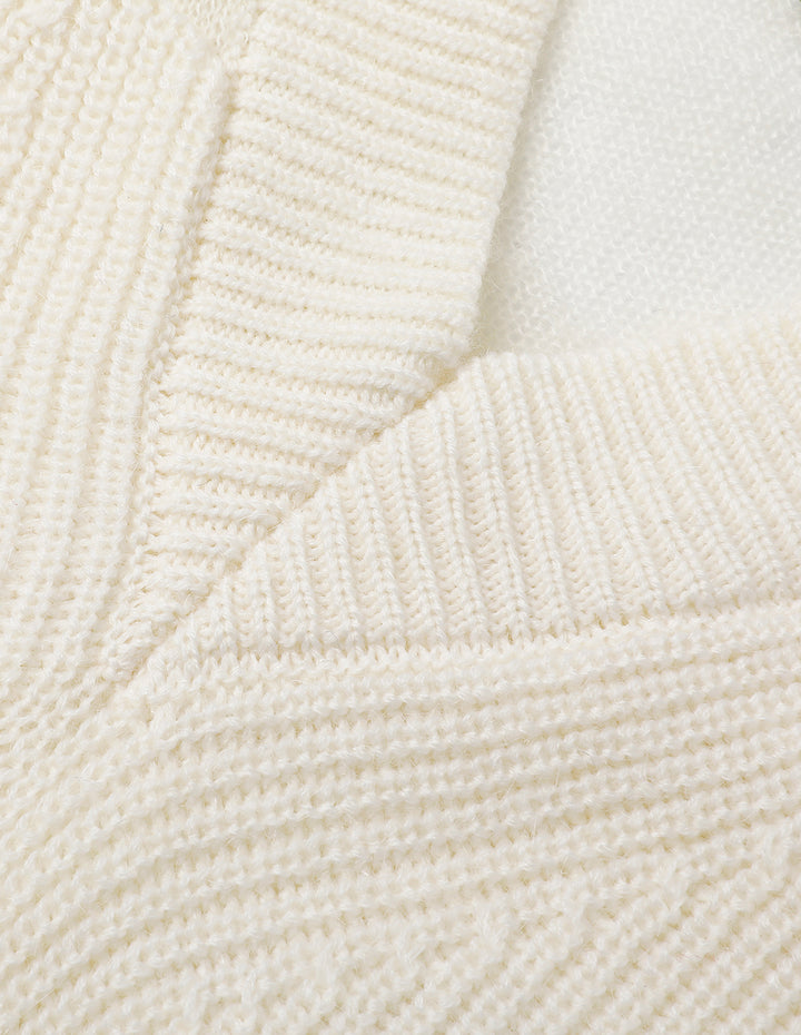 MARYLING Off-White V-Neck Ruffled Knit Pullover