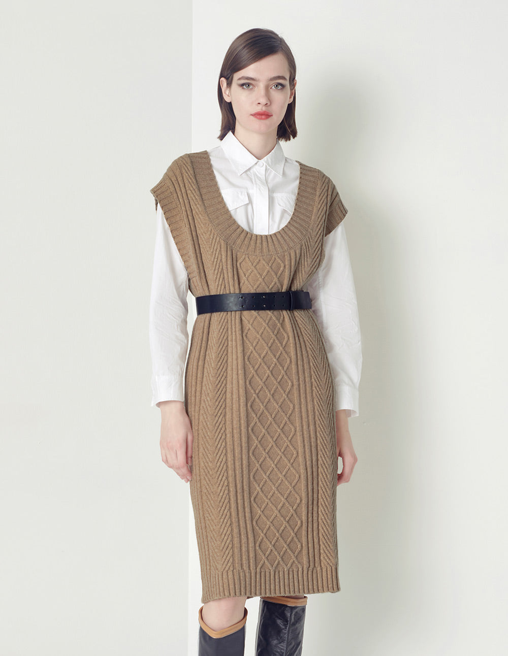 MARYLING Beige Sleeveless Knit Dress