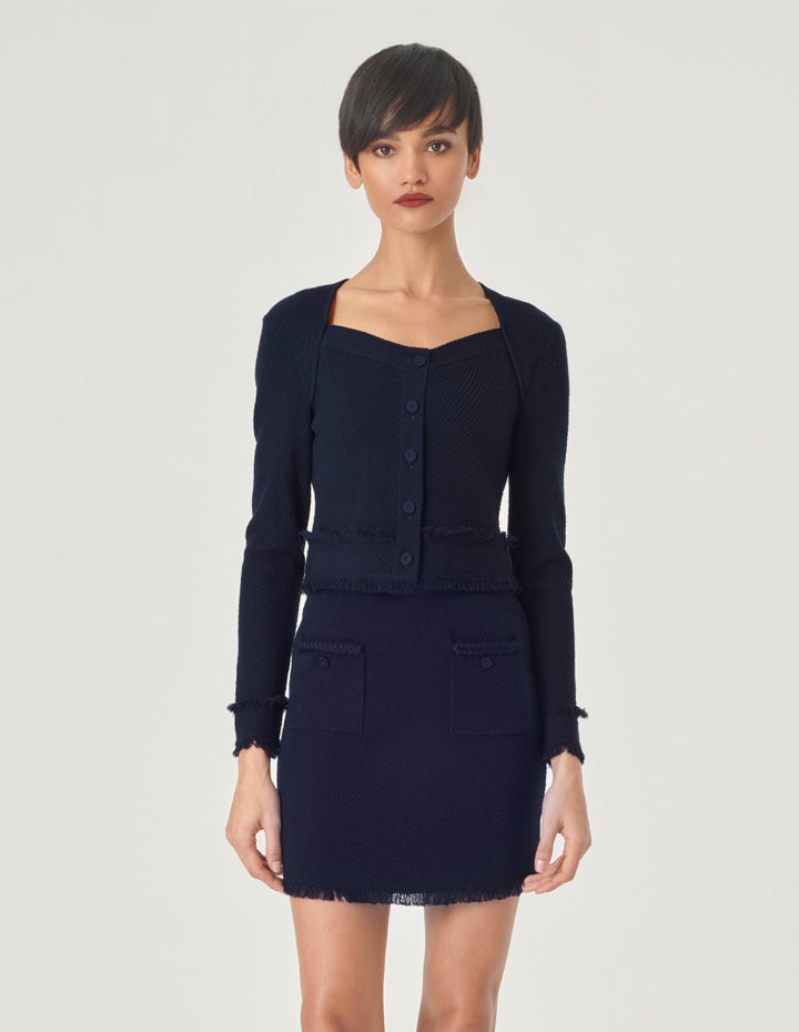 MARYLING V-Neck Raw Edge Detail Knitted Cardigan