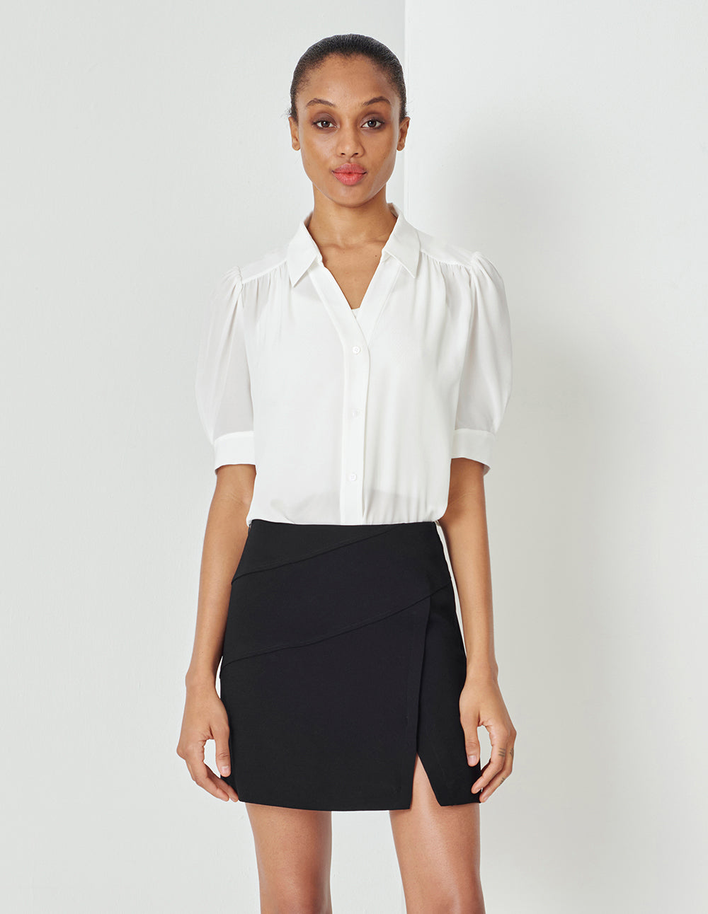 MARYLING Black Asymmetric Slit Mini Skirt