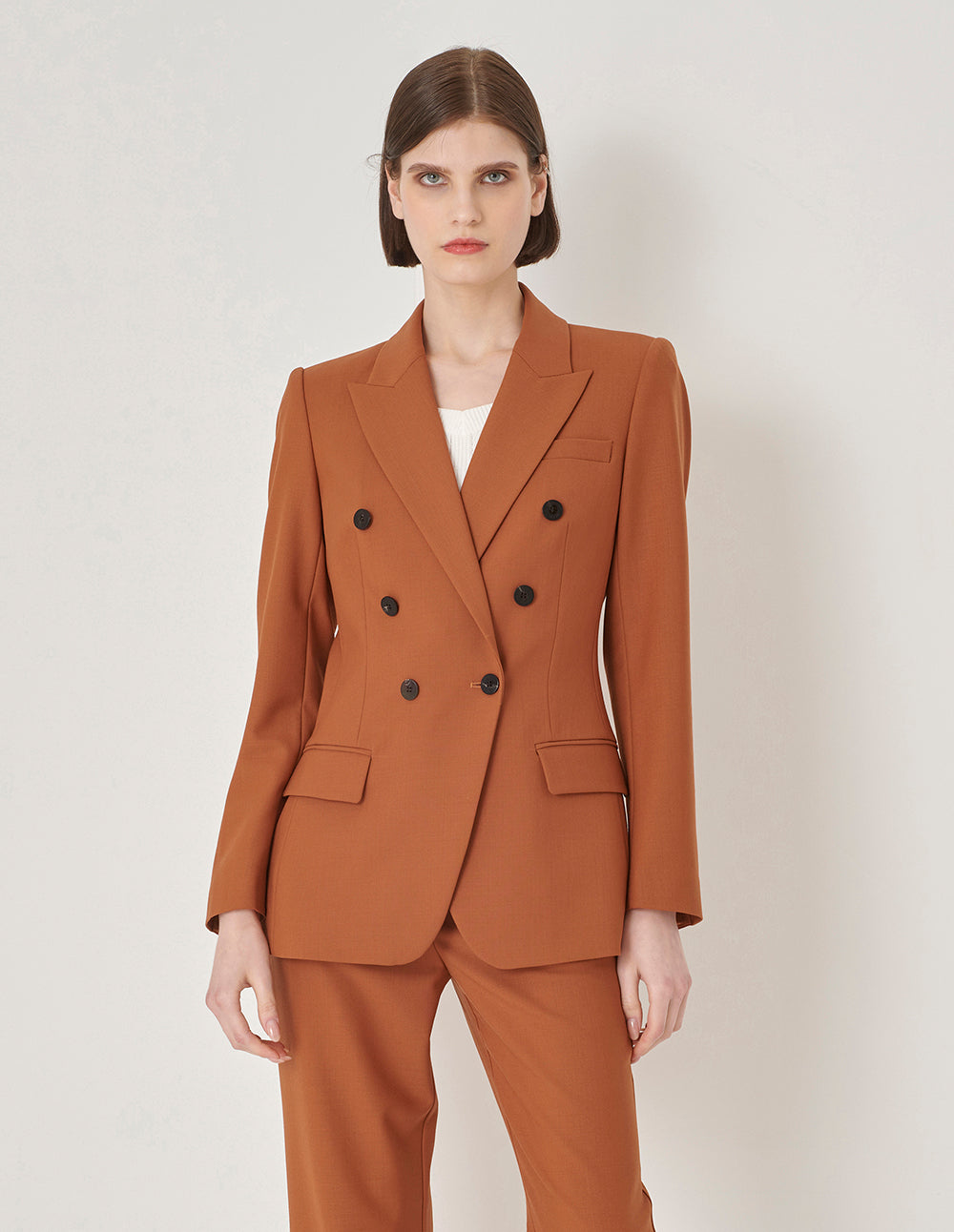MARYLING Maple Leaf Tangerine Double Breasted Contrast Button Blazer
