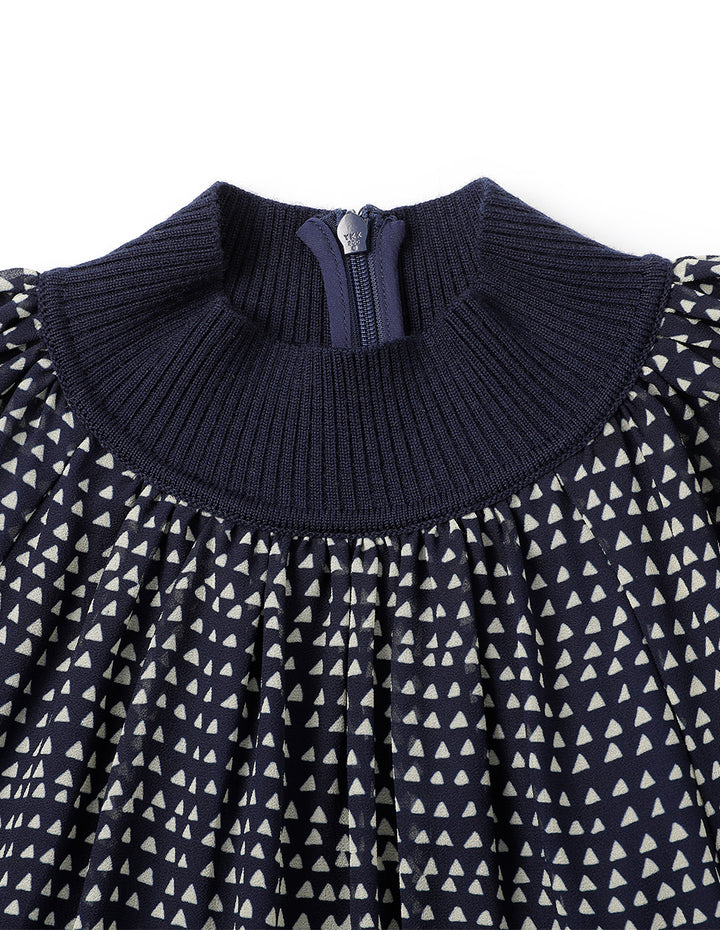 MARYLING Turtleneck Knit Woven Dress