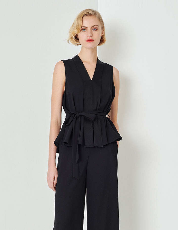 MARYLING Black A-Line Tie-Waist Top